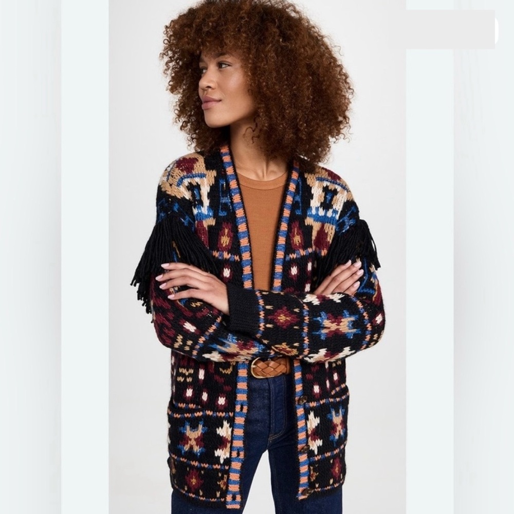 RHODE Bryce Cardigan Loose Fit Sweater Fringe Details NWT